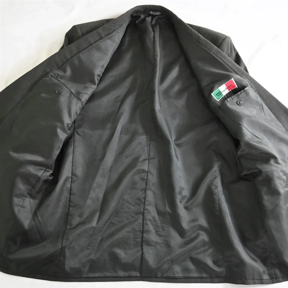 Vtg Bendetti‎ 44L Green Houndstooth Wool Double Breasted Sport Coat Jacket